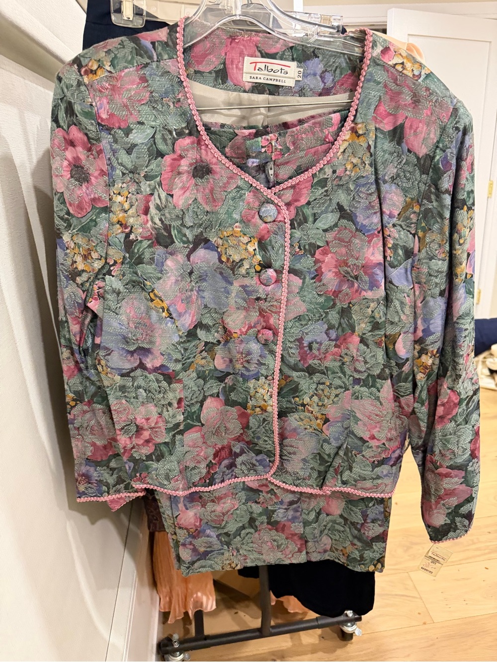 Talbots Floral Cropped Jacket in Pink & Green with matching skirt